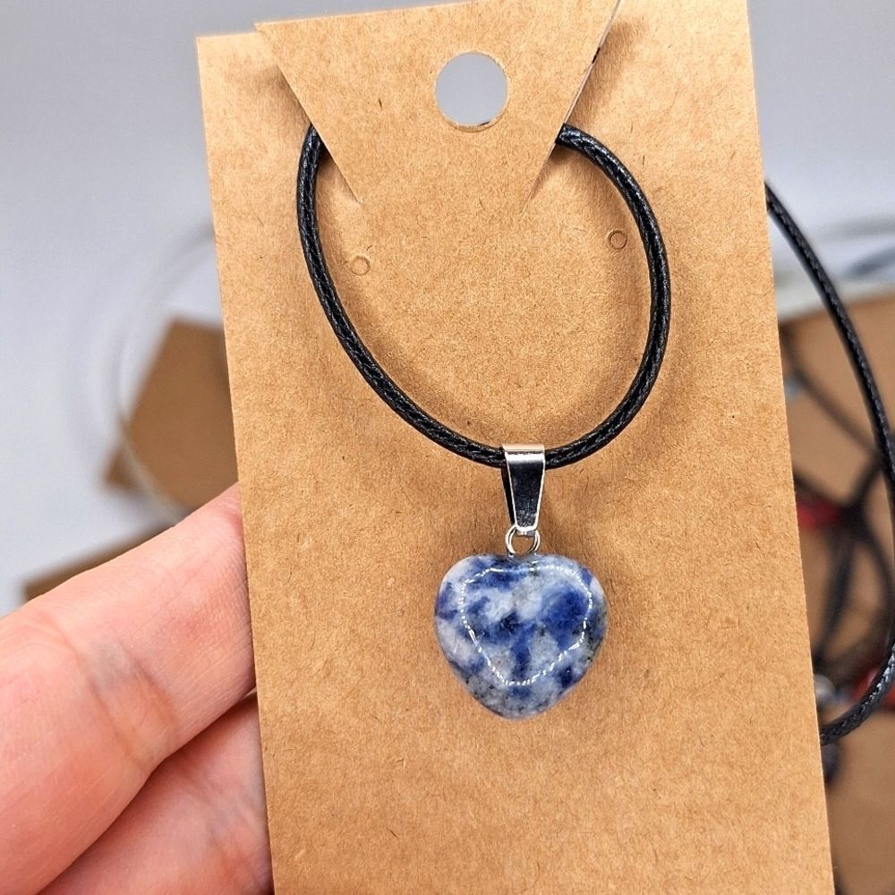 Blue stone heart necklace jasper stone